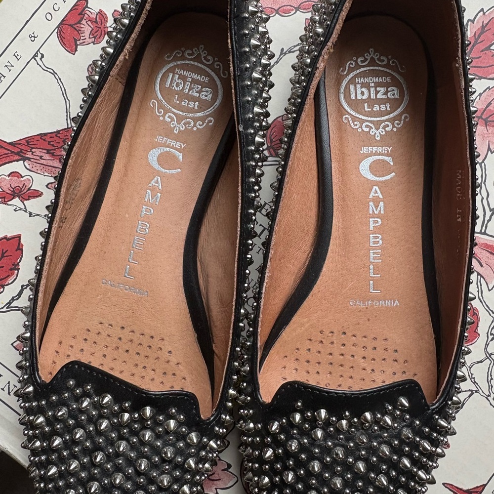 Jeffrey Campbell Martini Black Studded Spiked Flats Ibiza